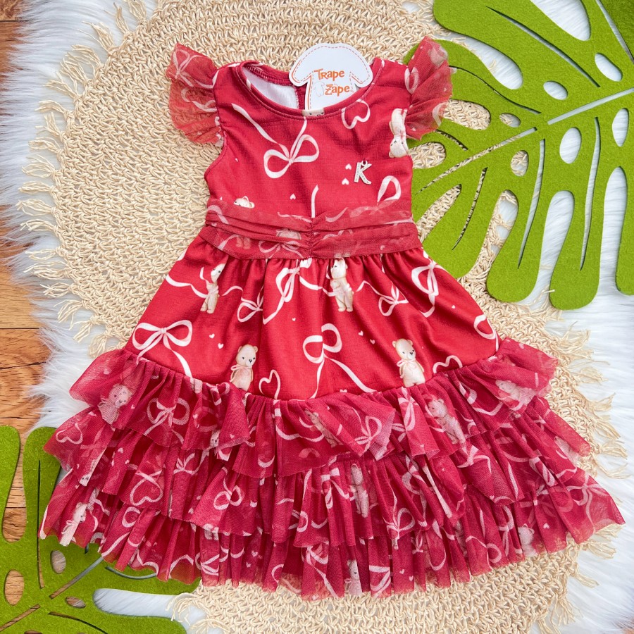Vestido Ursos com Lacinhos - Vermelho
